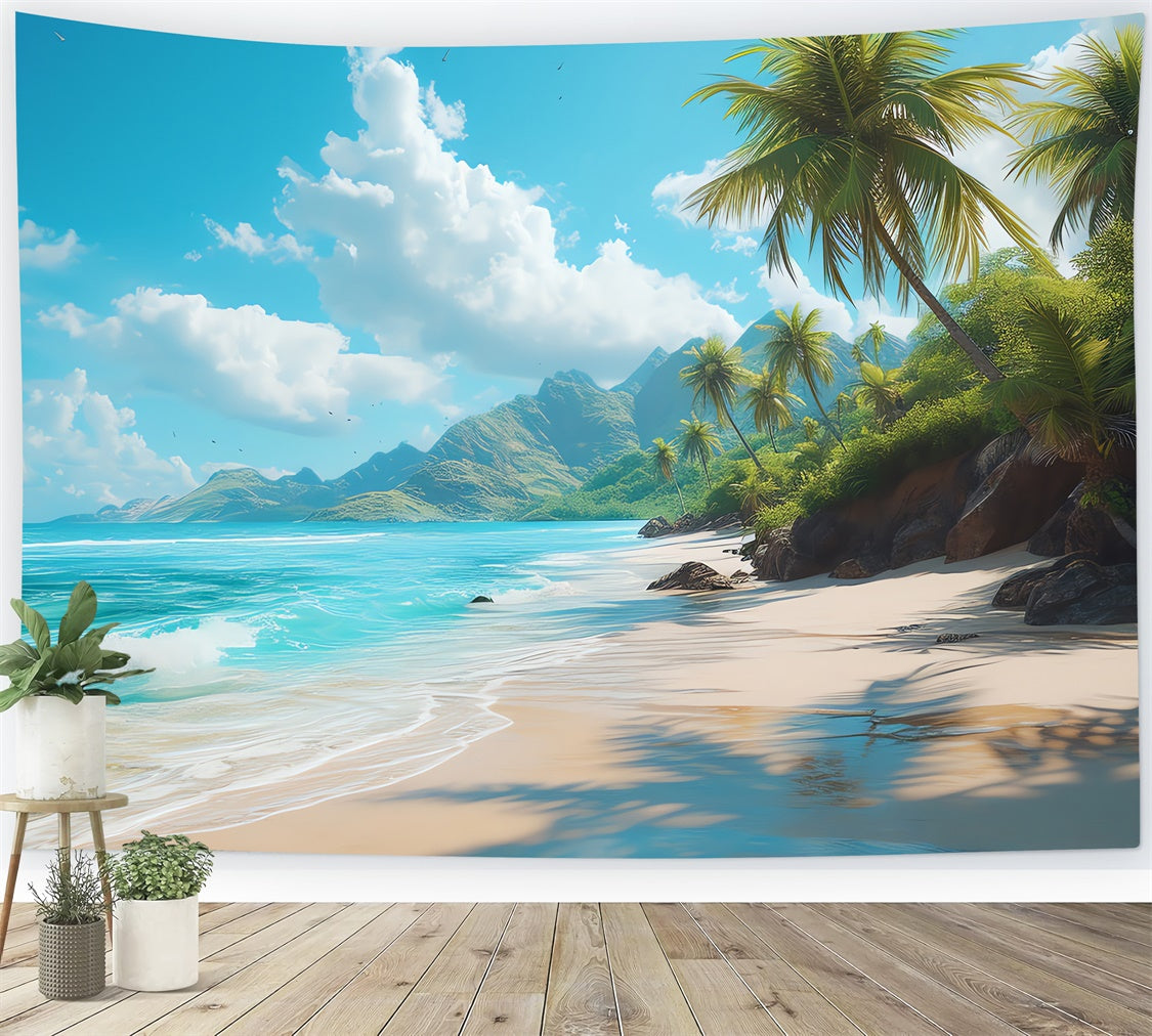 Photo Backdrop Beach Blue Ocean Palm Tree Summer Backdrop CJJ3-228