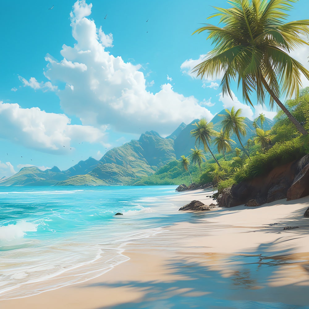 Photo Backdrop Beach Blue Ocean Palm Tree Summer Backdrop CJJ3-228