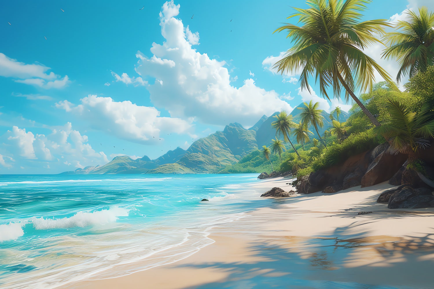 Photo Backdrop Beach Blue Ocean Palm Tree Summer Backdrop CJJ3-228