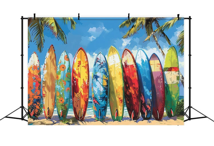 Beach Photo Backdrop Vibrant Surfboards Beach Summer Backdrop CJJ3-229