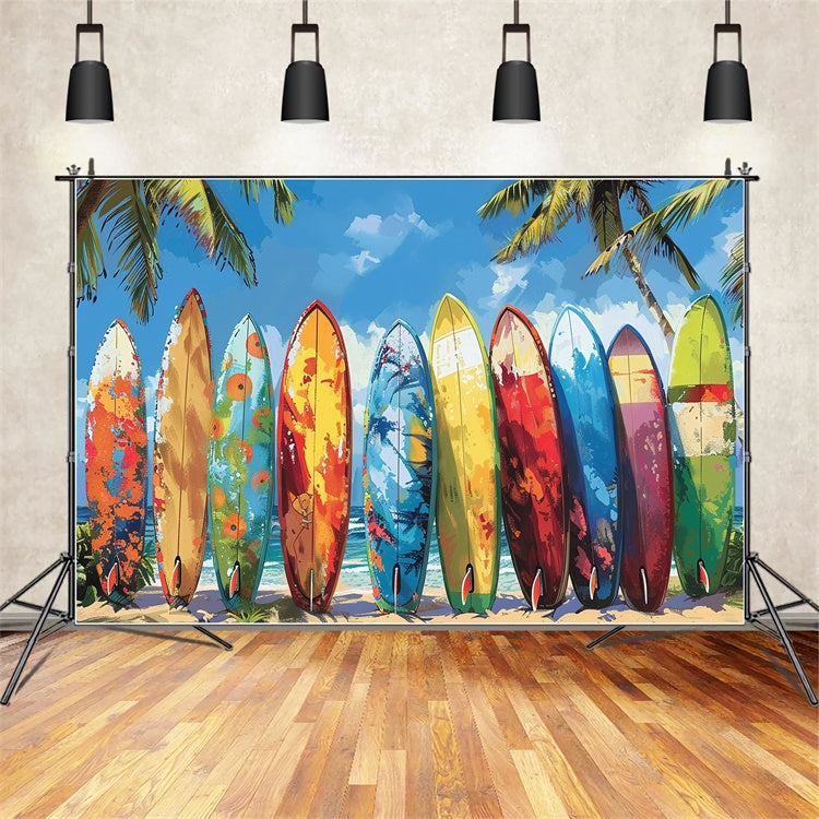 Beach Photo Backdrop Vibrant Surfboards Beach Summer Backdrop CJJ3-229
