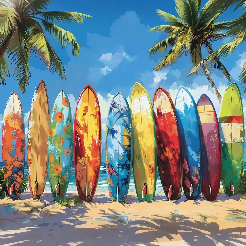 Beach Photo Backdrop Vibrant Surfboards Beach Summer Backdrop CJJ3-229