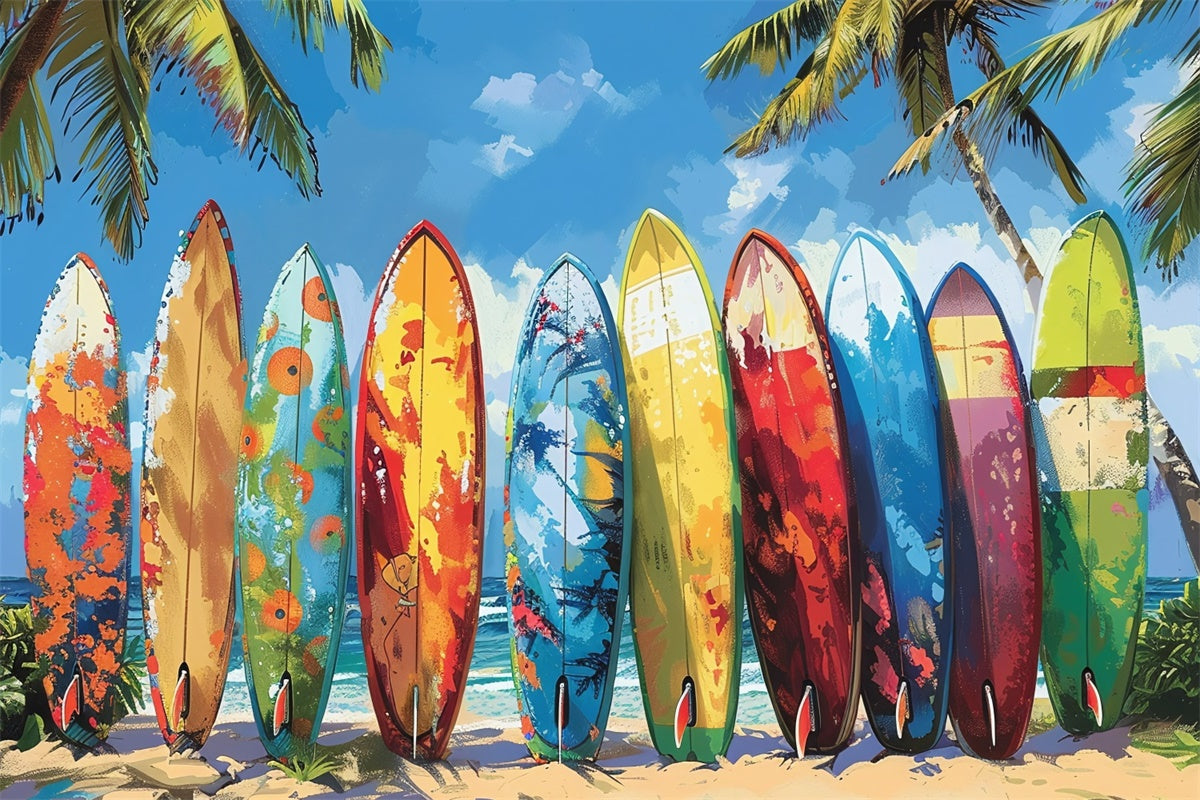 Beach Photo Backdrop Vibrant Surfboards Beach Summer Backdrop CJJ3-229