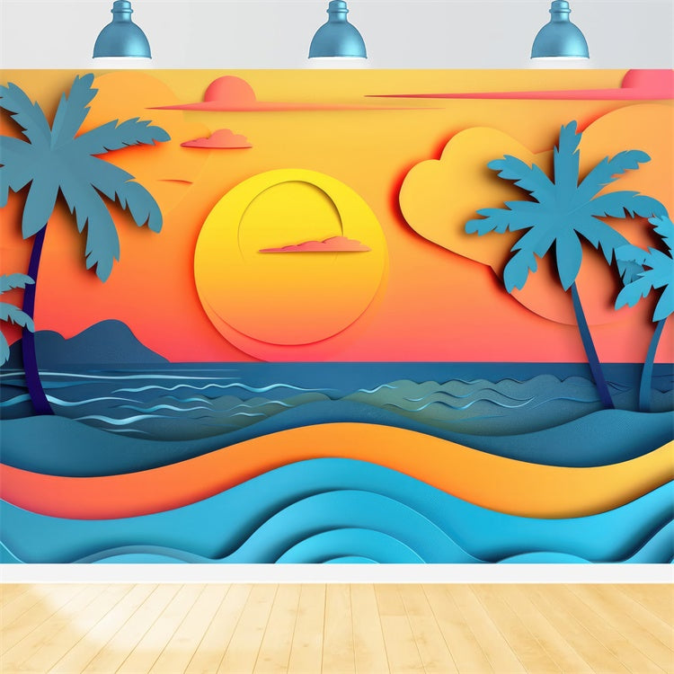 Summer Photo Backdrop Sunset Palm Trees Sea Backdrop CJJ3-230