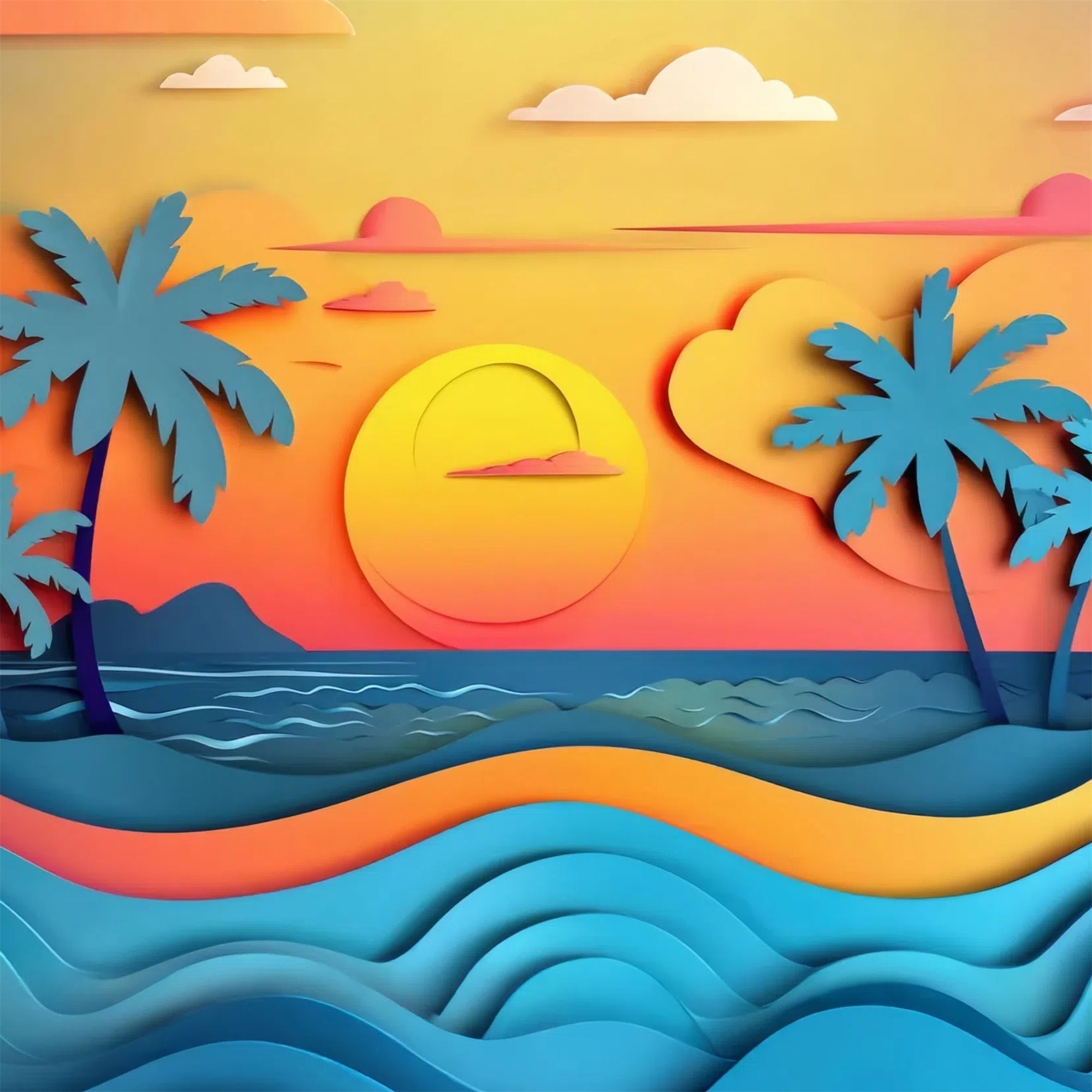 Summer Photo Backdrop Sunset Palm Trees Sea Backdrop CJJ3-230