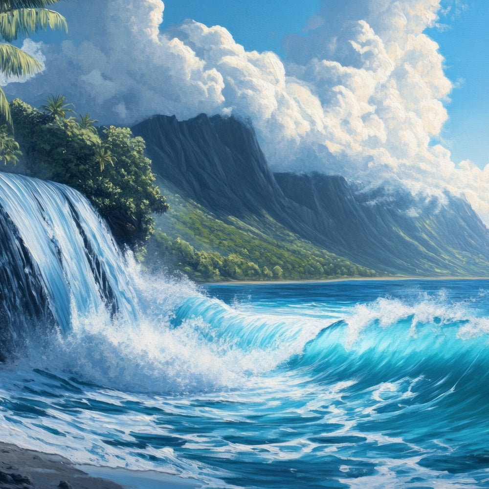 Beach Backdrop Ocean Waterfall Mountain View Summer Backdrop CJJ3-231