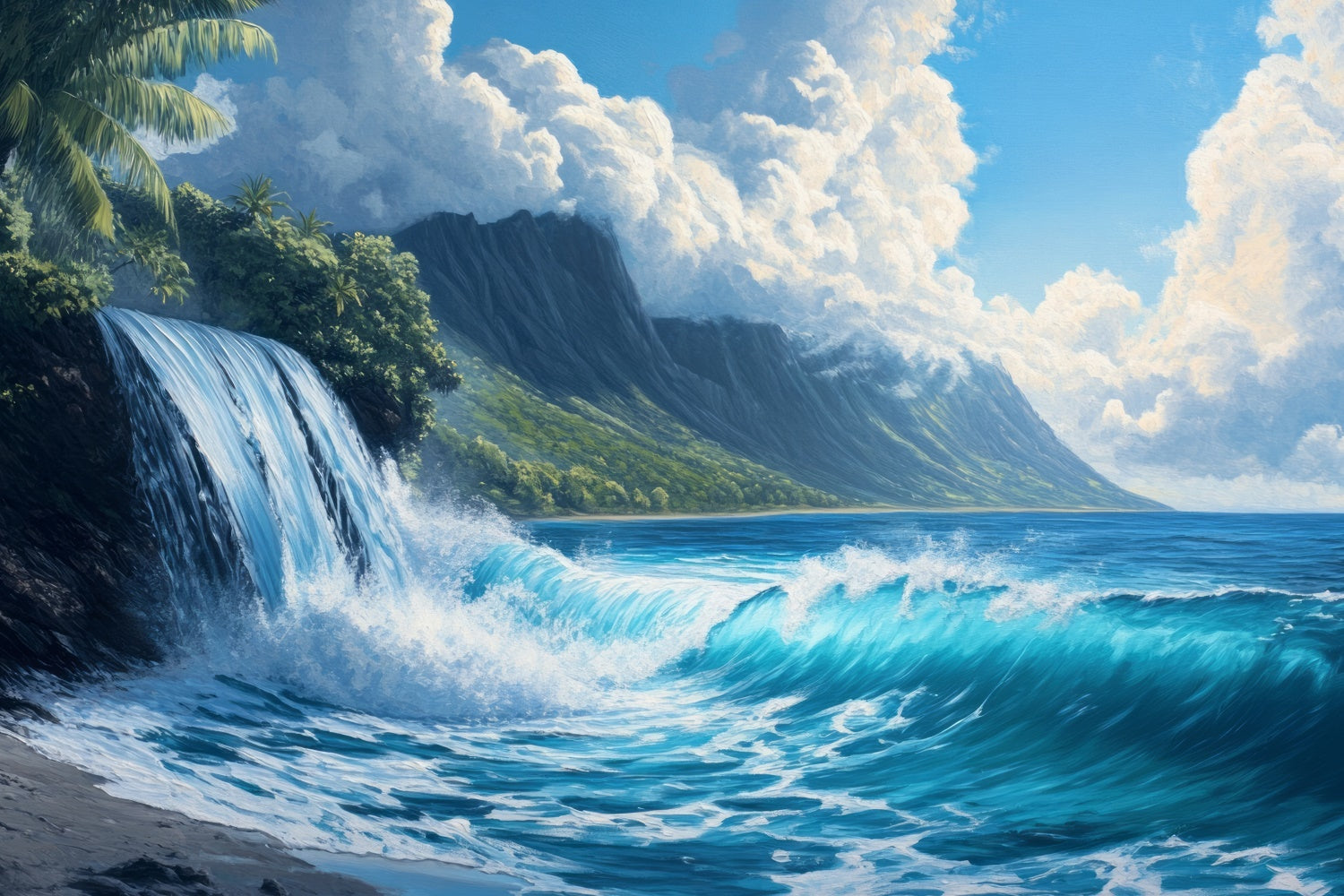 Beach Backdrop Ocean Waterfall Mountain View Summer Backdrop CJJ3-231