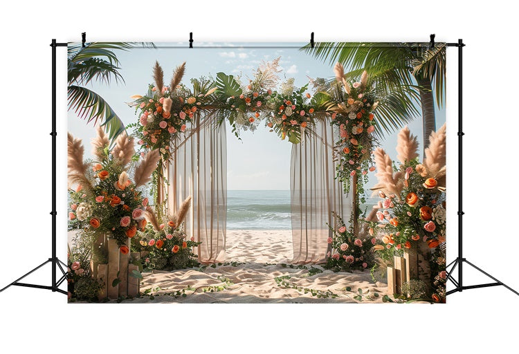 Beach Wedding Backdrop Tropical Floral Beach Summer Backdrop CJJ3-232