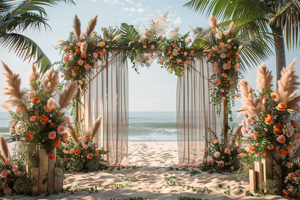 Beach Wedding Backdrop Tropical Floral Beach Summer Backdrop CJJ3-232