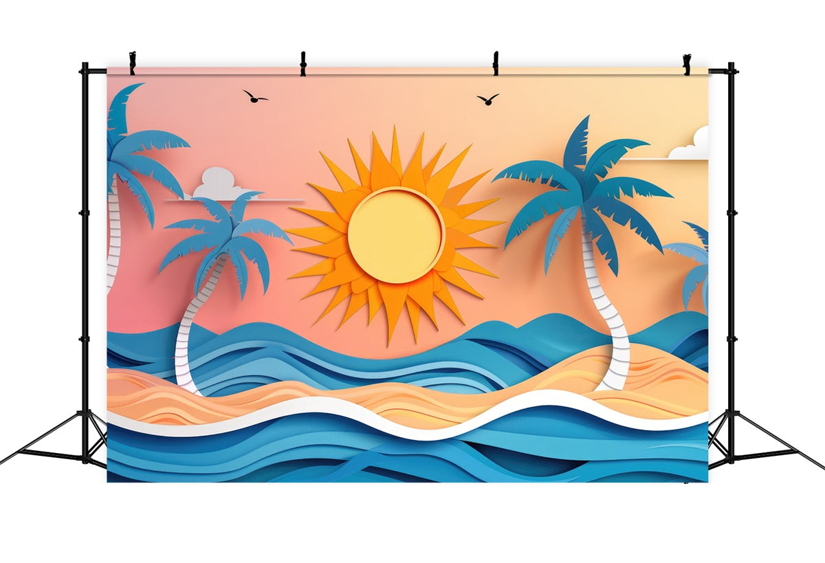 Summer Photo Backdrop Vibrant Paper Style Beach Backdrop CJJ3-233