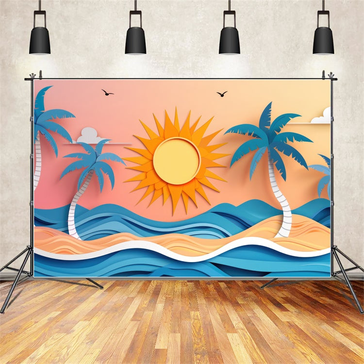 Summer Photo Backdrop Vibrant Paper Style Beach Backdrop CJJ3-233