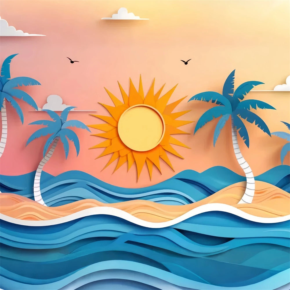 Summer Photo Backdrop Vibrant Paper Style Beach Backdrop CJJ3-233