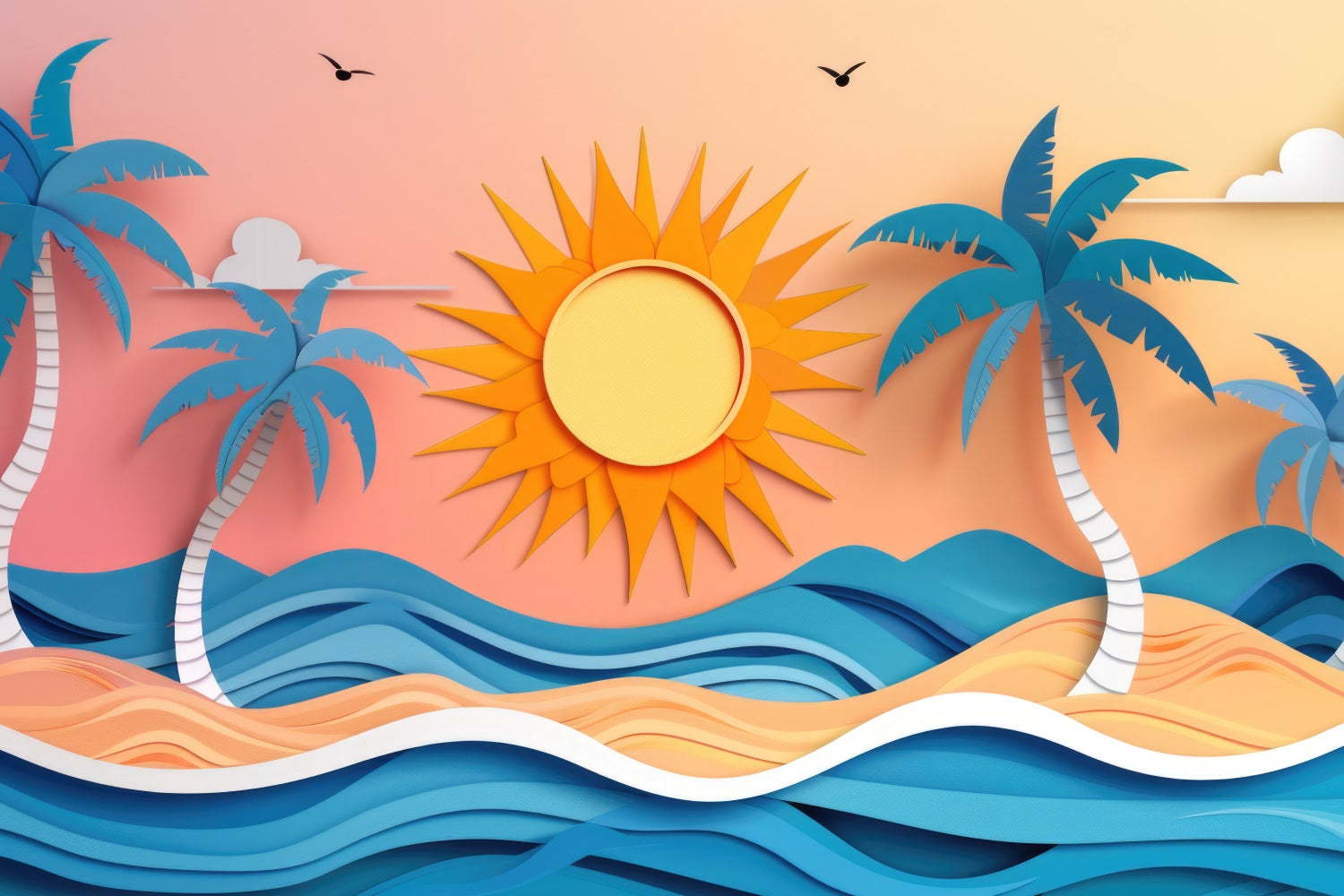 Summer Photo Backdrop Vibrant Paper Style Beach Backdrop CJJ3-233