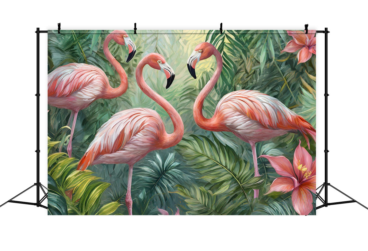 Tropical Photo Backdrop Flamingos Jungle Flower Summer Backdrop CJJ3-234