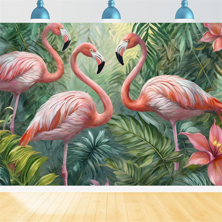Tropical Photo Backdrop Flamingos Jungle Flower Summer Backdrop CJJ3-234