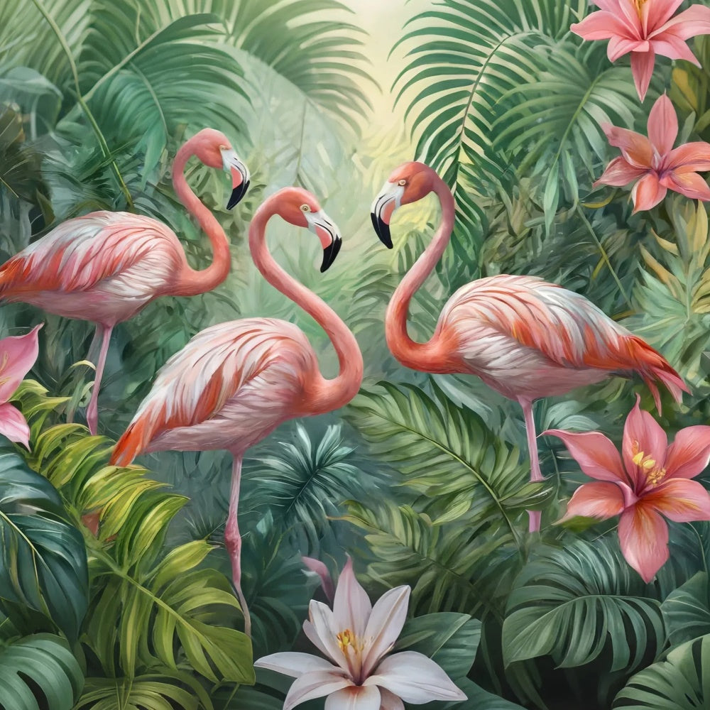 Tropical Photo Backdrop Flamingos Jungle Flower Summer Backdrop CJJ3-234