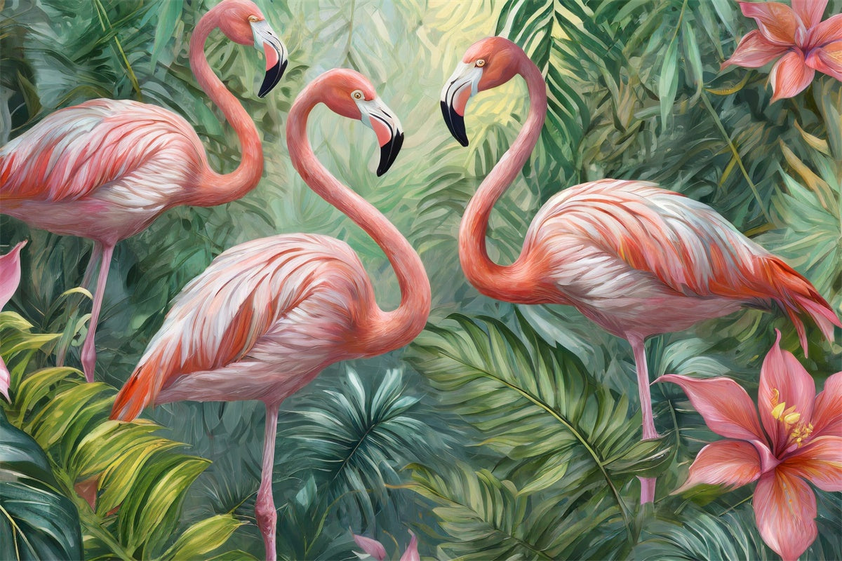 Tropical Photo Backdrop Flamingos Jungle Flower Summer Backdrop CJJ3-234