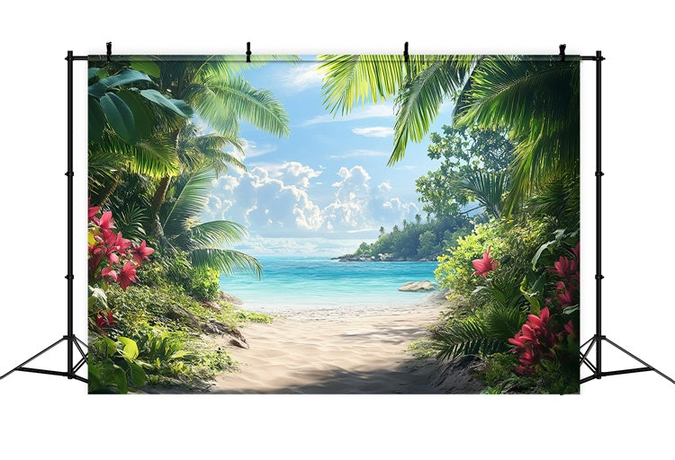 Photo Backdrop Beach Beach Trail Palm Leaves Summer Backdrop CJJ3-235