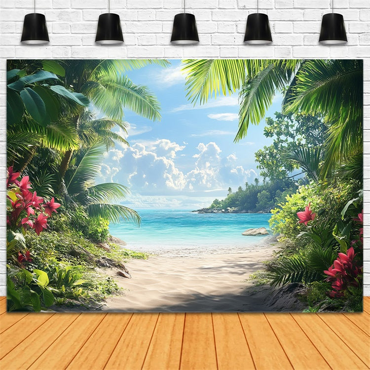 Photo Backdrop Beach Beach Trail Palm Leaves Summer Backdrop CJJ3-235