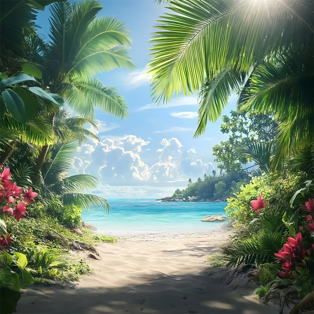 Photo Backdrop Beach Beach Trail Palm Leaves Summer Backdrop CJJ3-235