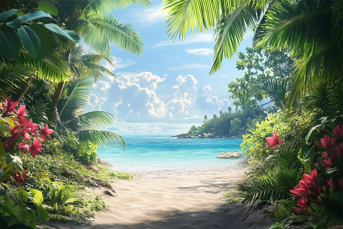 Photo Backdrop Beach Beach Trail Palm Leaves Summer Backdrop CJJ3-235