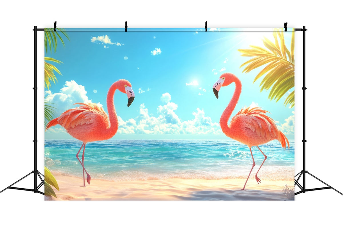 Tropical Backdrop Palm Leaves Pink Flamingo Summer Backdrop CJJ3-237