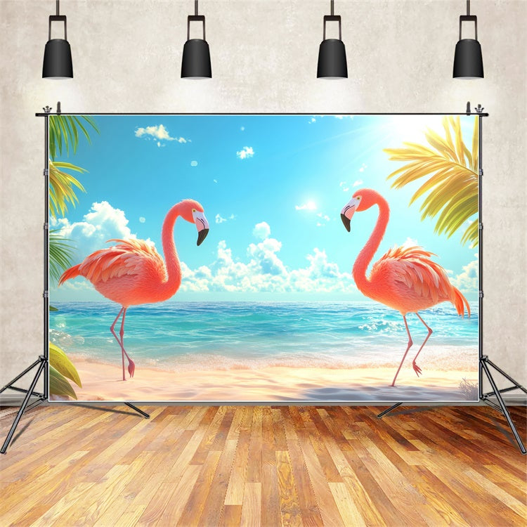 Tropical Backdrop Palm Leaves Pink Flamingo Summer Backdrop CJJ3-237