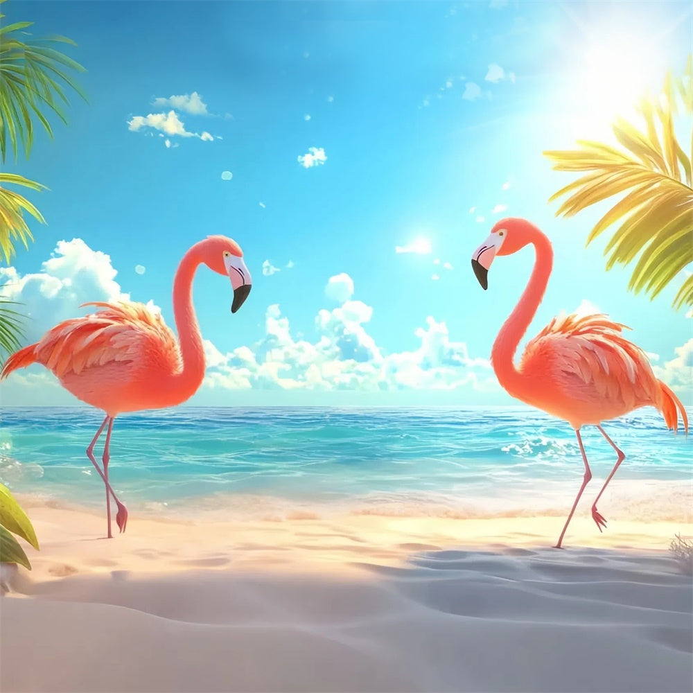 Tropical Backdrop Palm Leaves Pink Flamingo Summer Backdrop CJJ3-237