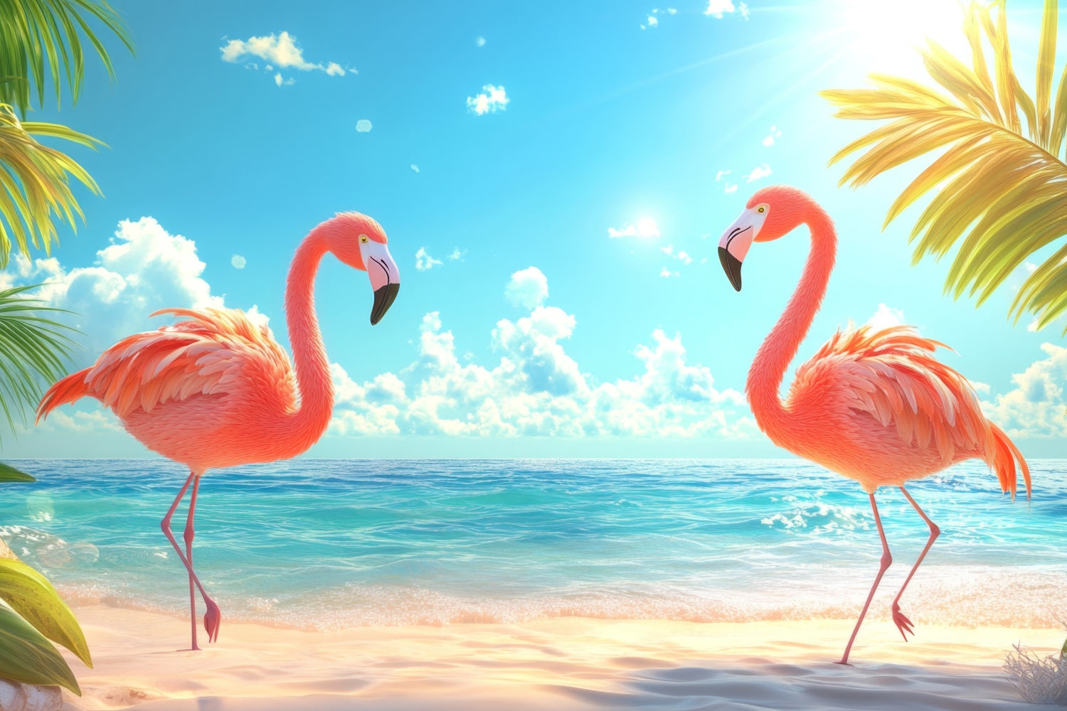Tropical Backdrop Palm Leaves Pink Flamingo Summer Backdrop CJJ3-237