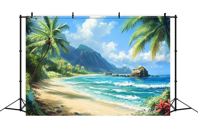 Beach Photo Backdrop Tropical Coastline Sky Summer Backdrop CJJ3-238