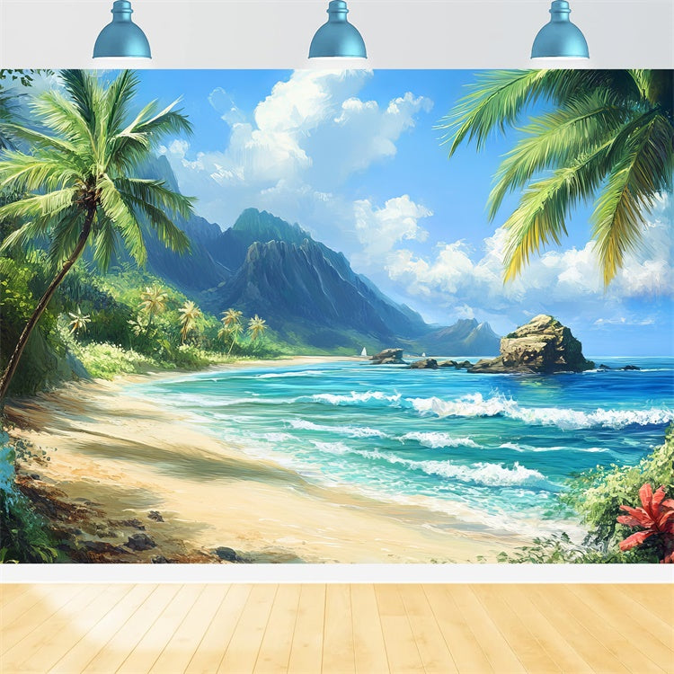 Beach Photo Backdrop Tropical Coastline Sky Summer Backdrop CJJ3-238