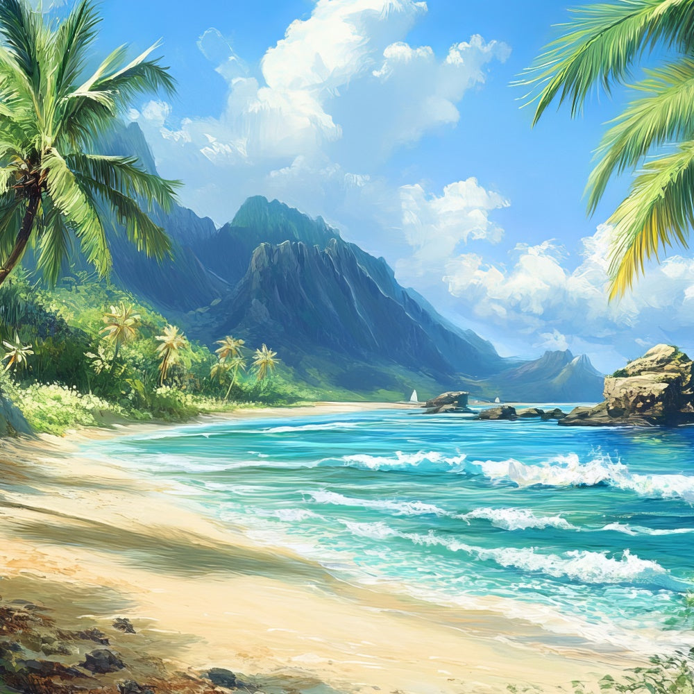 Beach Photo Backdrop Tropical Coastline Sky Summer Backdrop CJJ3-238