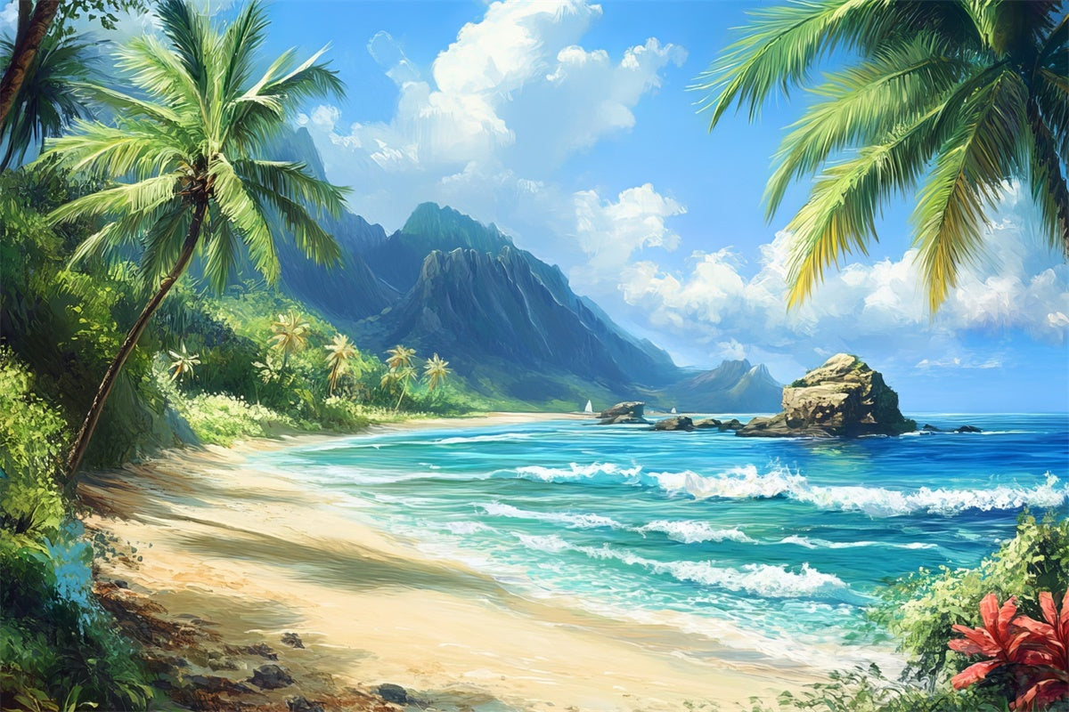 Beach Photo Backdrop Tropical Coastline Sky Summer Backdrop CJJ3-238