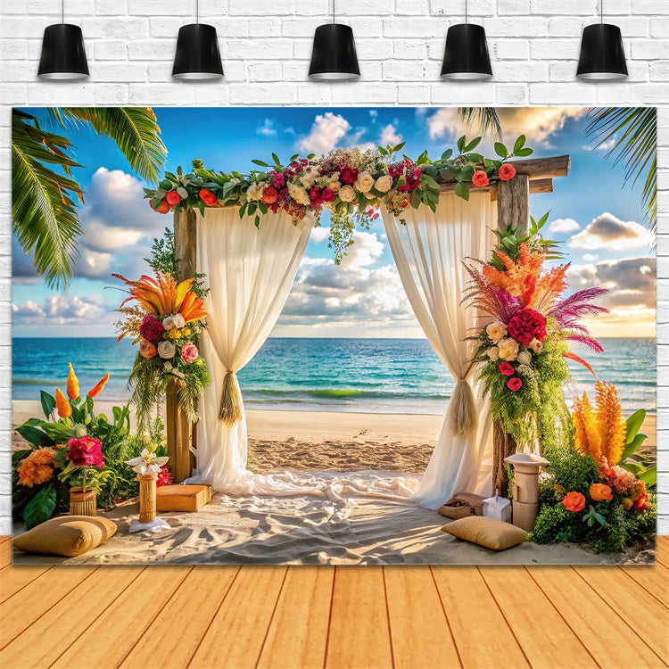 Beach Wedding Backdrop Tropical Beach Flower Summer Backdrop CJJ3-239