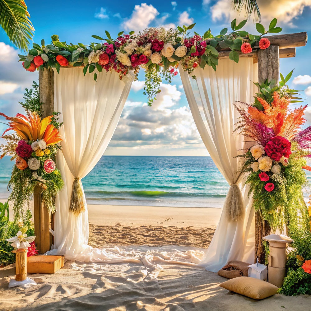 Beach Wedding Backdrop Tropical Beach Flower Summer Backdrop CJJ3-239