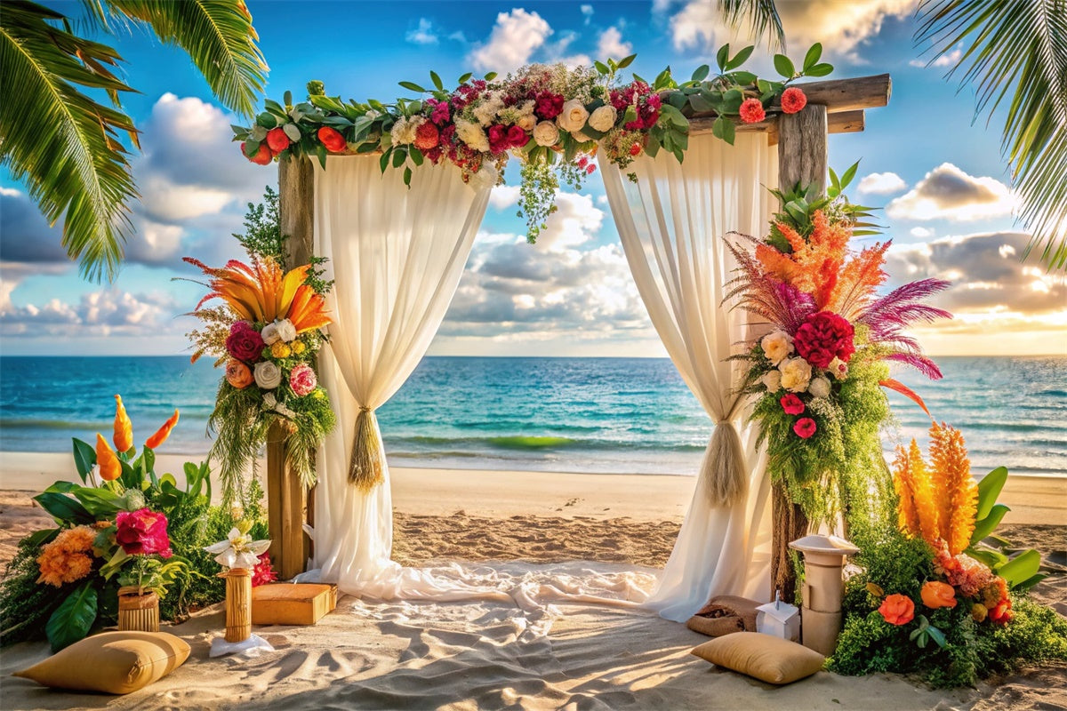 Beach Wedding Backdrop Tropical Beach Flower Summer Backdrop CJJ3-239
