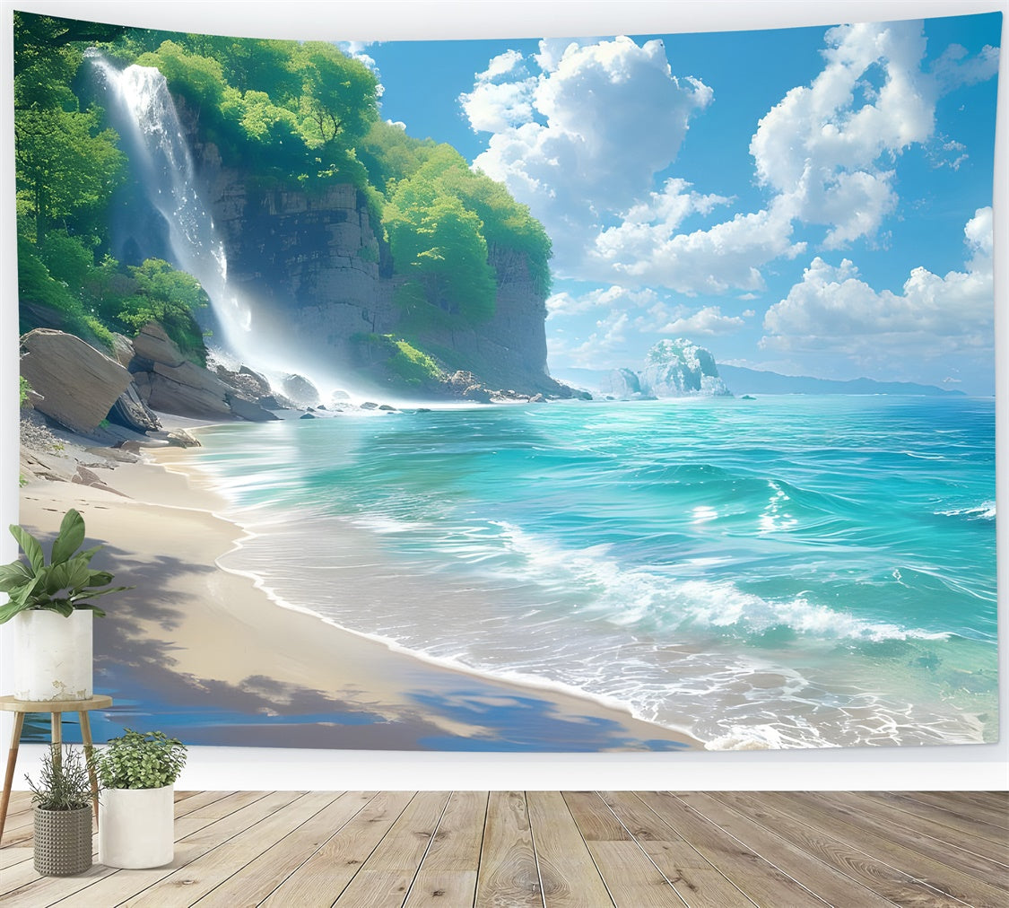 Beach Photography Backdrop Waterfall Beach Summer Backdrop CJJ3-240