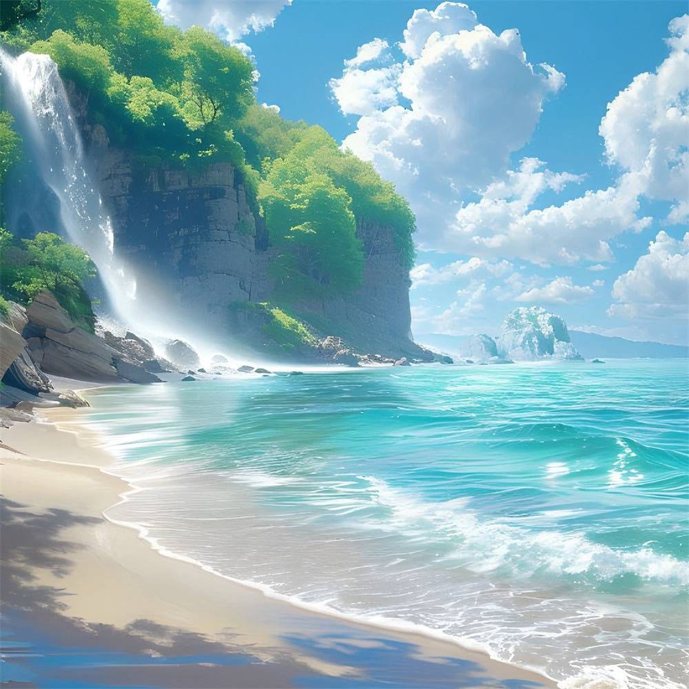 Beach Photography Backdrop Waterfall Beach Summer Backdrop CJJ3-240