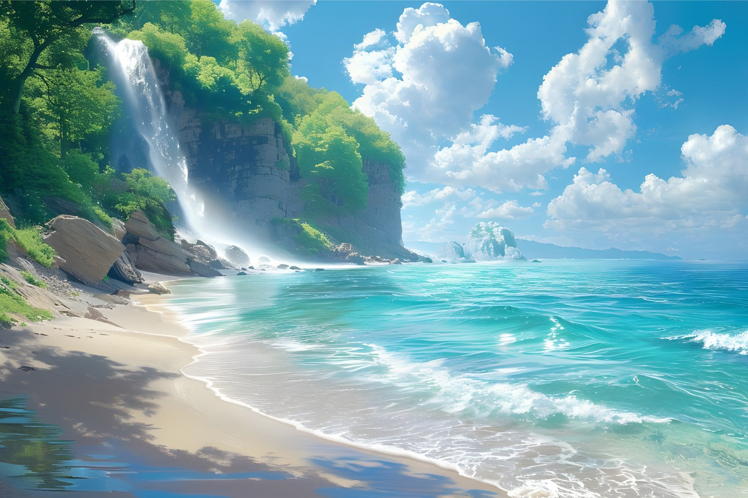 Beach Photography Backdrop Waterfall Beach Summer Backdrop CJJ3-240