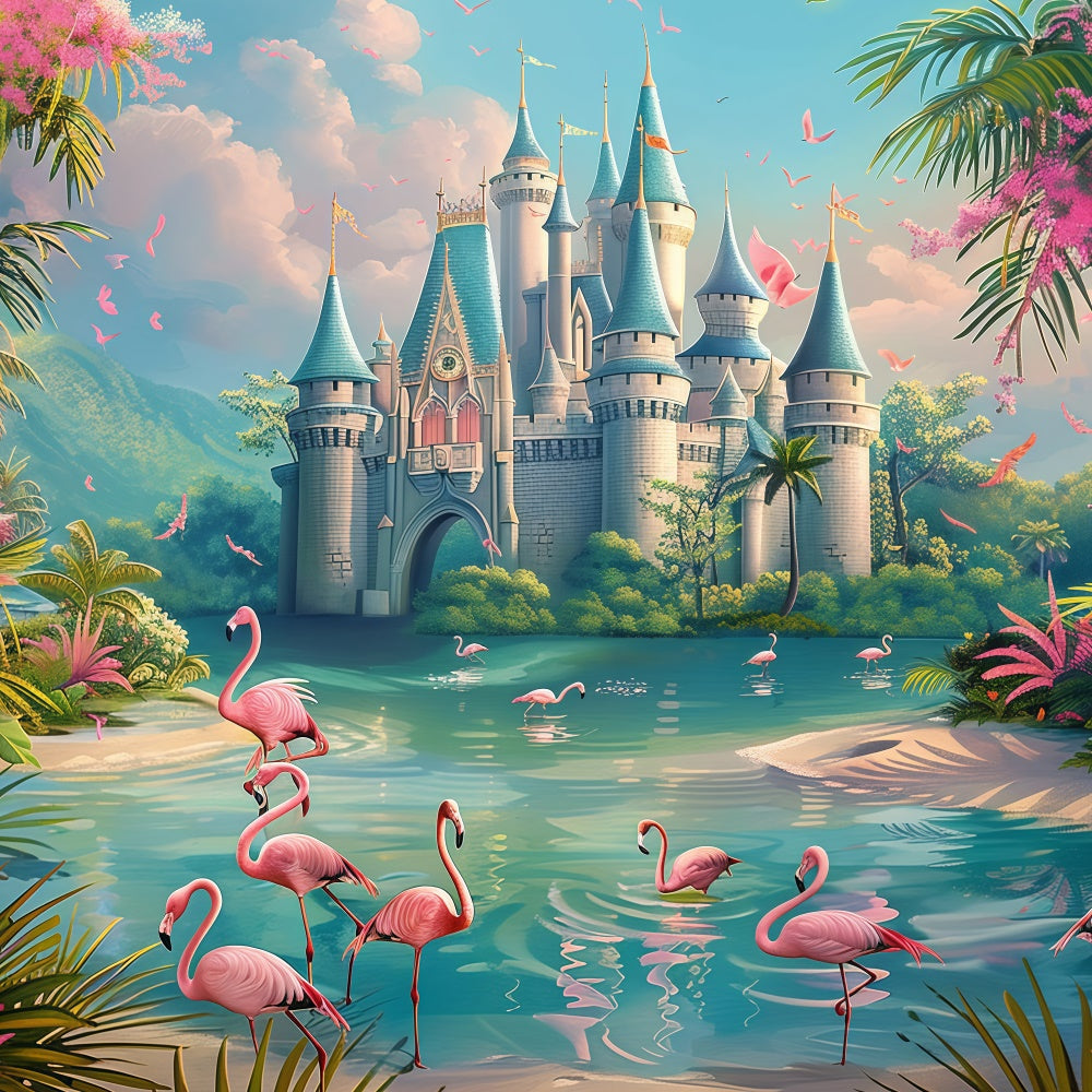 Tropical Photo Backdrop Birds Dream Castle Summer Backdrop CJJ3-242