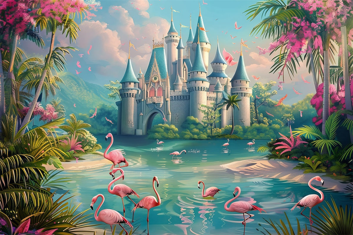 Tropical Photo Backdrop Birds Dream Castle Summer Backdrop CJJ3-242