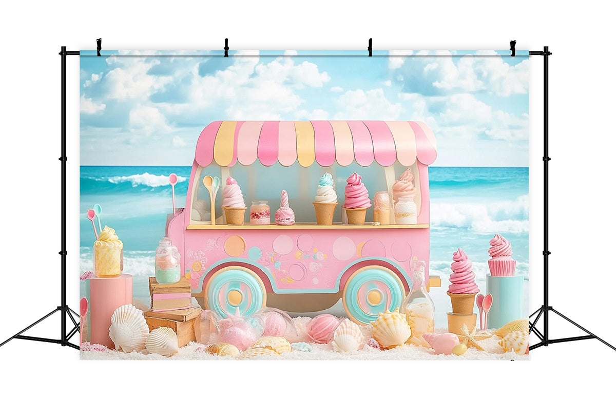 Beach Photography Backdrop Ice Cream Beach Summer Backdrop CJJ3-243