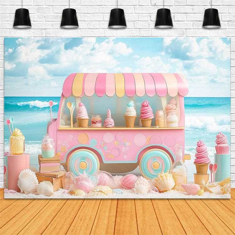 Beach Photography Backdrop Ice Cream Beach Summer Backdrop CJJ3-243