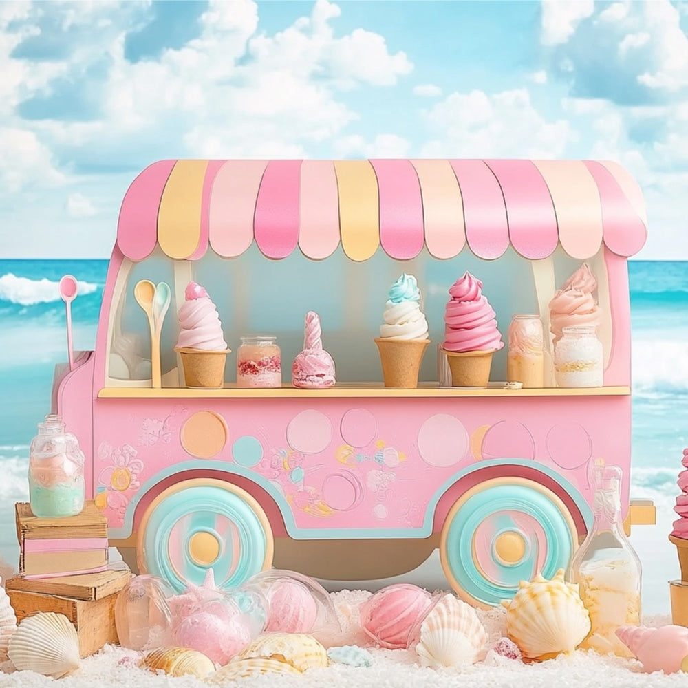 Beach Photography Backdrop Ice Cream Beach Summer Backdrop CJJ3-243