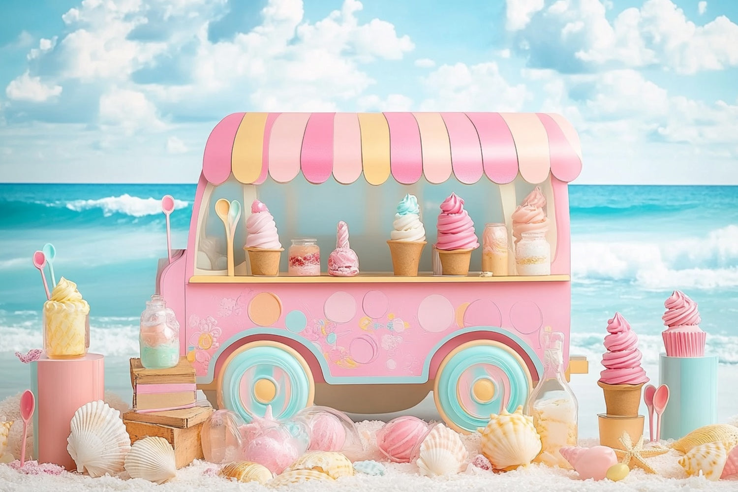 Beach Photography Backdrop Ice Cream Beach Summer Backdrop CJJ3-243