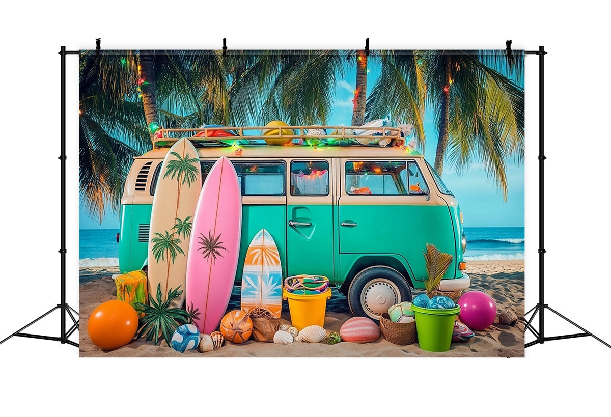 Photo Backdrop Beach Retro Car Sunset Beach Summer Backdrop CJJ3-244