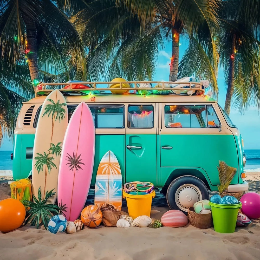 Photo Backdrop Beach Retro Car Sunset Beach Summer Backdrop CJJ3-244