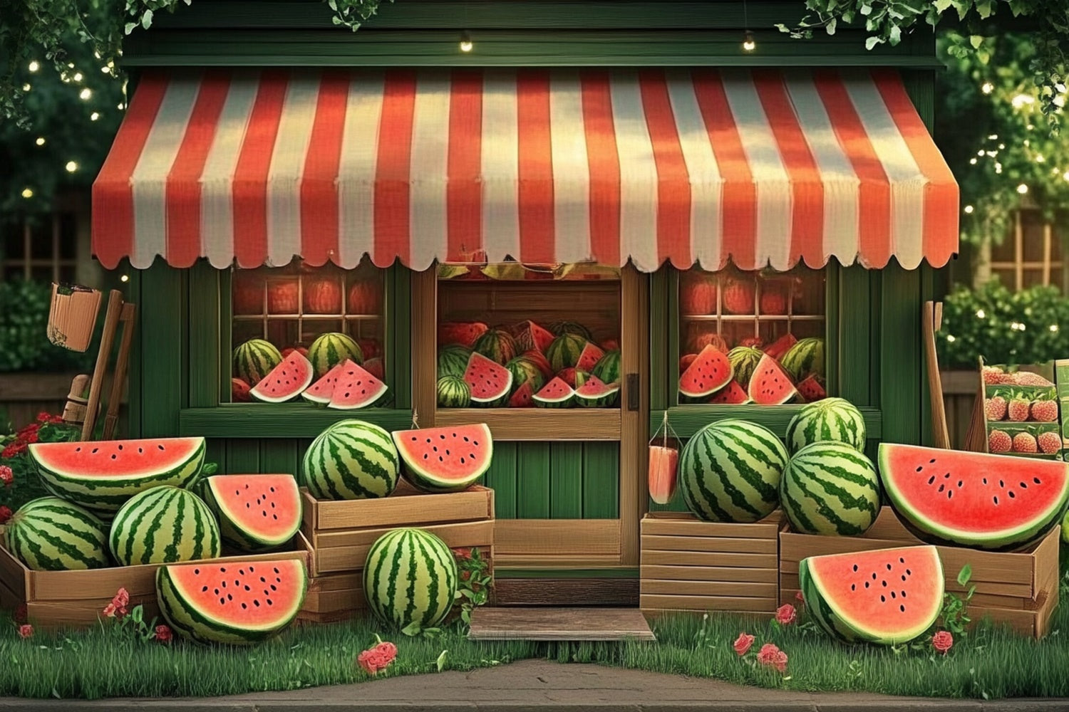 Watermelon Photo Backdrop Rustic Watermelon Shop Summer Backdrop CJJ3-246