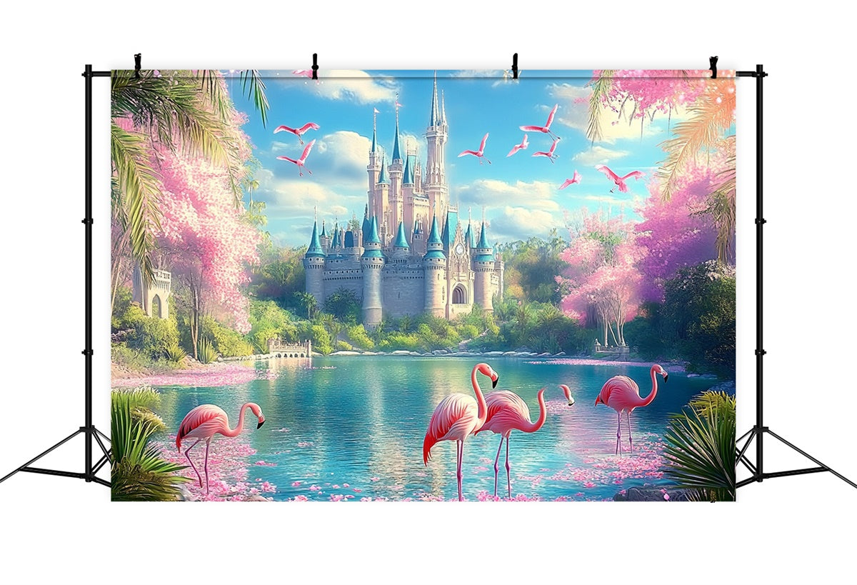 Tropical Beach Backdrop Dream Castle Flamingo Summer Backdrop CJJ3-247