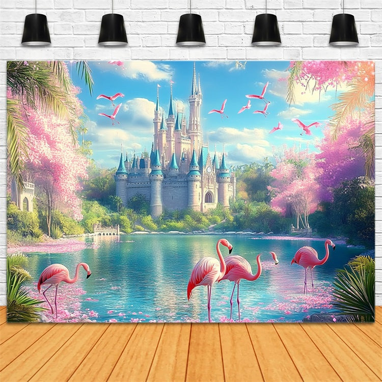 Tropical Beach Backdrop Dream Castle Flamingo Summer Backdrop CJJ3-247